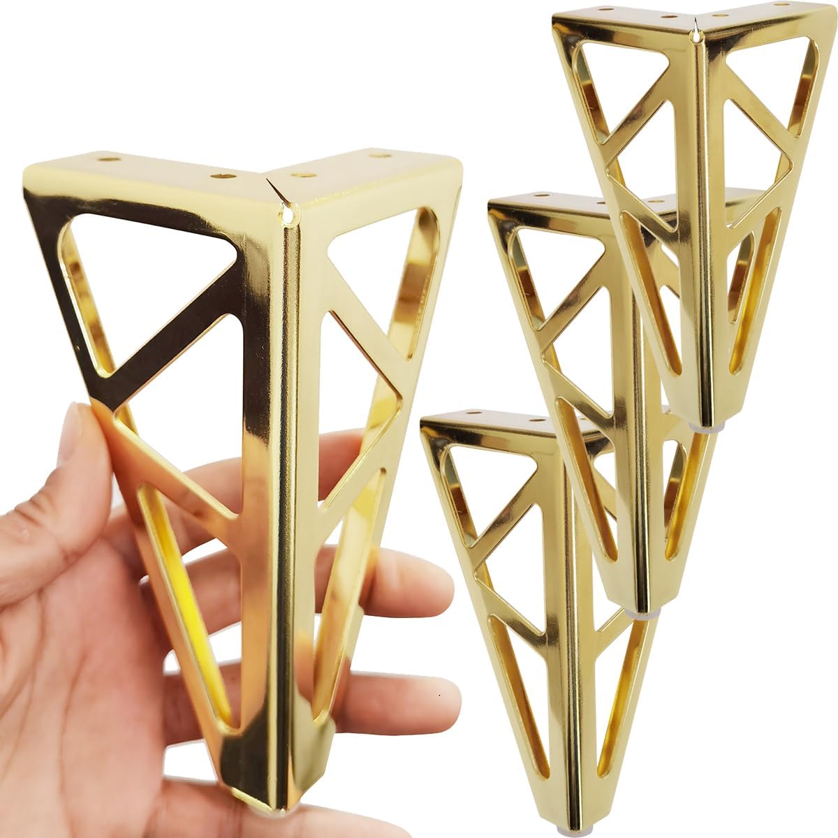 6 Inch Gold Furniture Legs Heavy Duty Metal Furniture Feet, Golden Sofa/Cabinet/Table Legs 4Pcs, 6 Inch Cabinet Legs Set of 4,Couch Feet Replacement for Dresser (Gold)