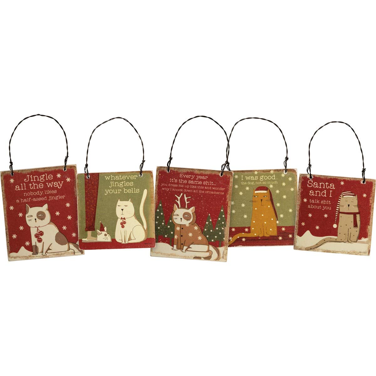 Adornos Sassy Cats Primitives by Kathy juego de 5 piezas de madera y alambre para decoración