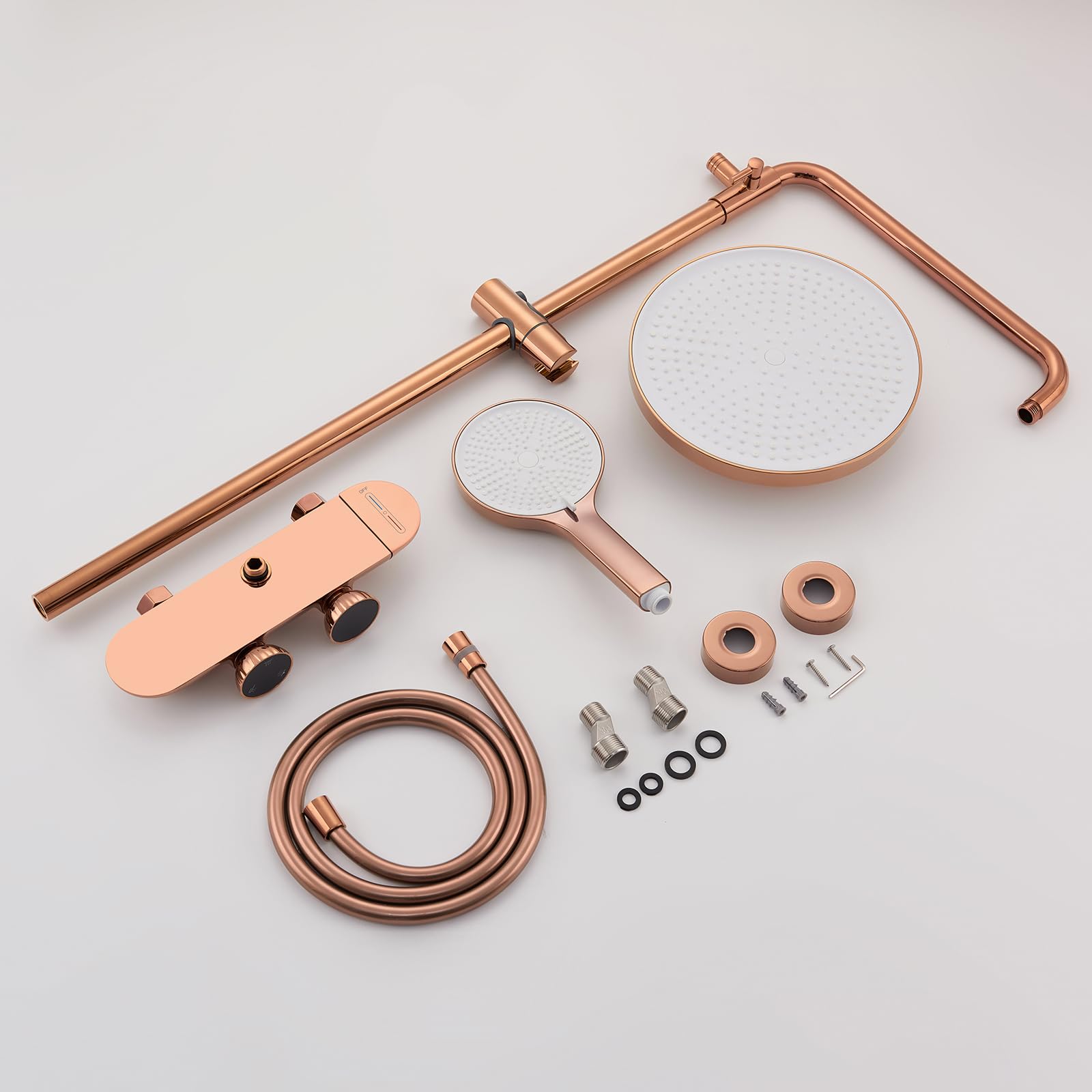 Columna Ducha con Grifo con Pantalla Digital, Rociador Superior 25cm | Sistema de Ducha de Latón, Lluvia Columna de Baño Multifuncional, Altura Ajustable, Ducha de Mano de 3 Modos, Oro Rosa