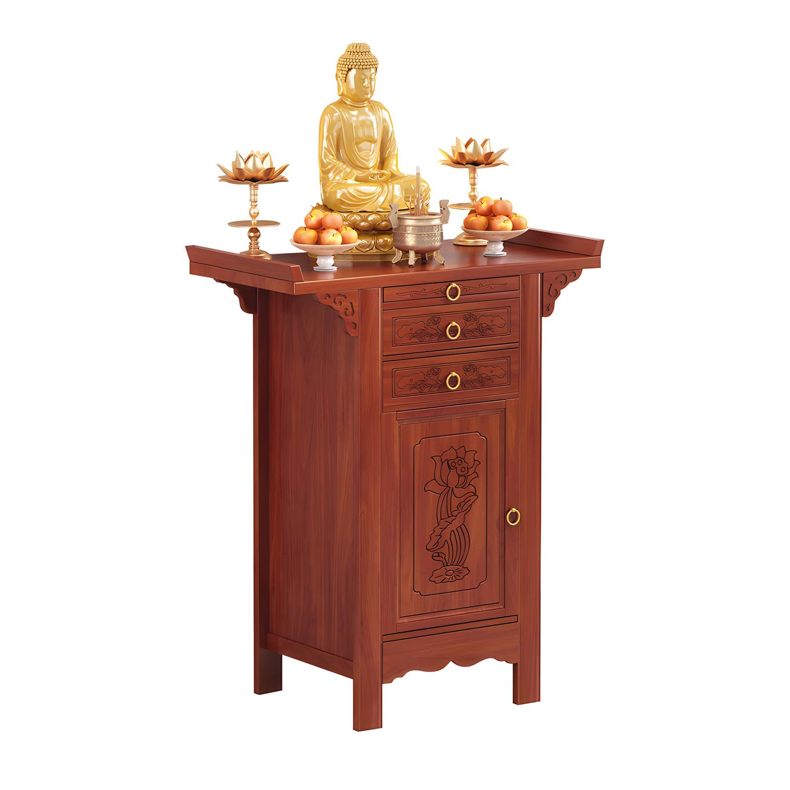 NHPJFDC Buddhist Altar Table with Storage, Meditation Puja Table with Drawer, Chinese Altar Cabinet, Pooja Mandir, Prayer Tables for Living Room (Brown, 26.8 * 19.2 * 42.5in)