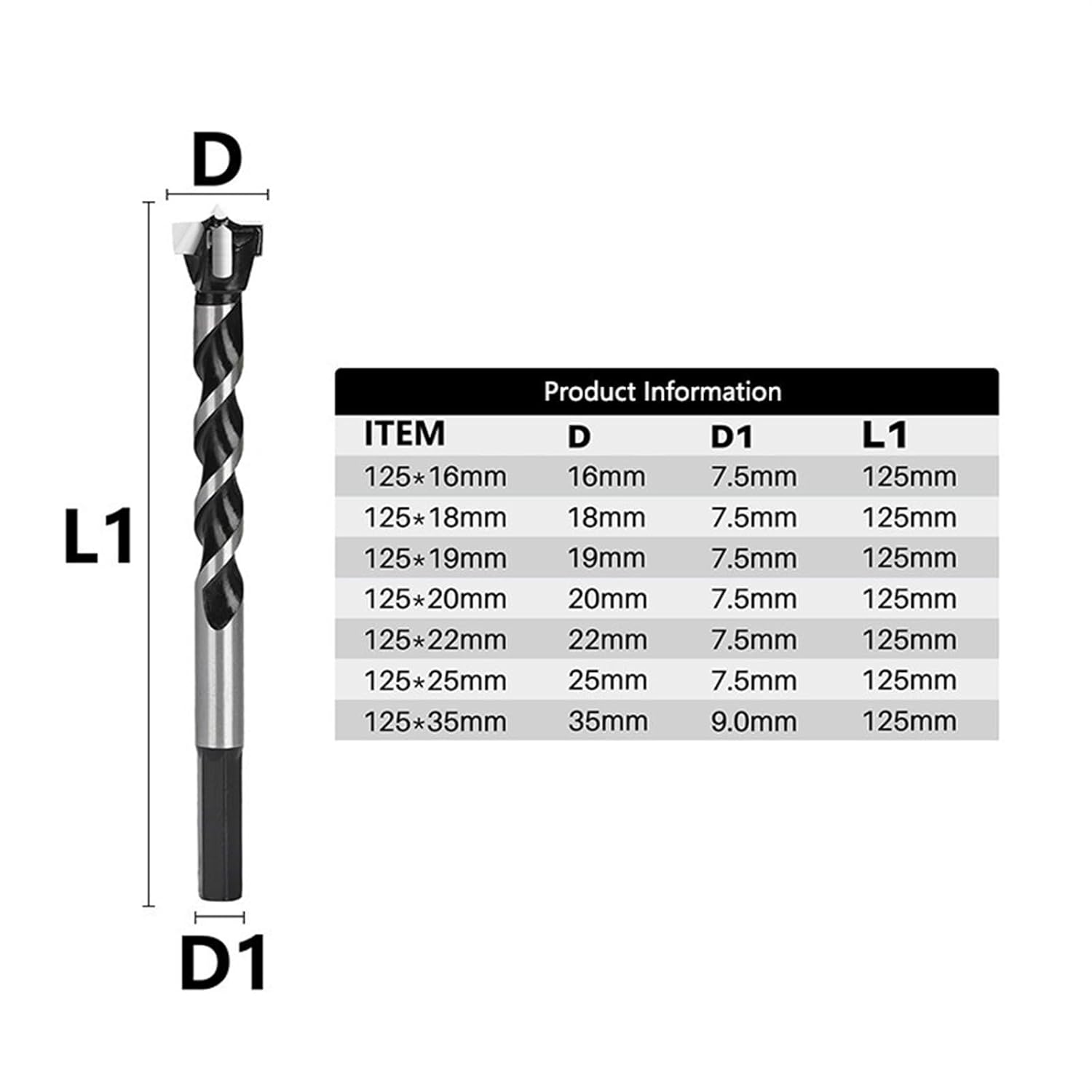 1pc 16-35mm Woodworking Hole Opener Forstner Tips Hinge Boring Drill Bit Tungsten Carbide Saw Cutter Tools(22x125mm)