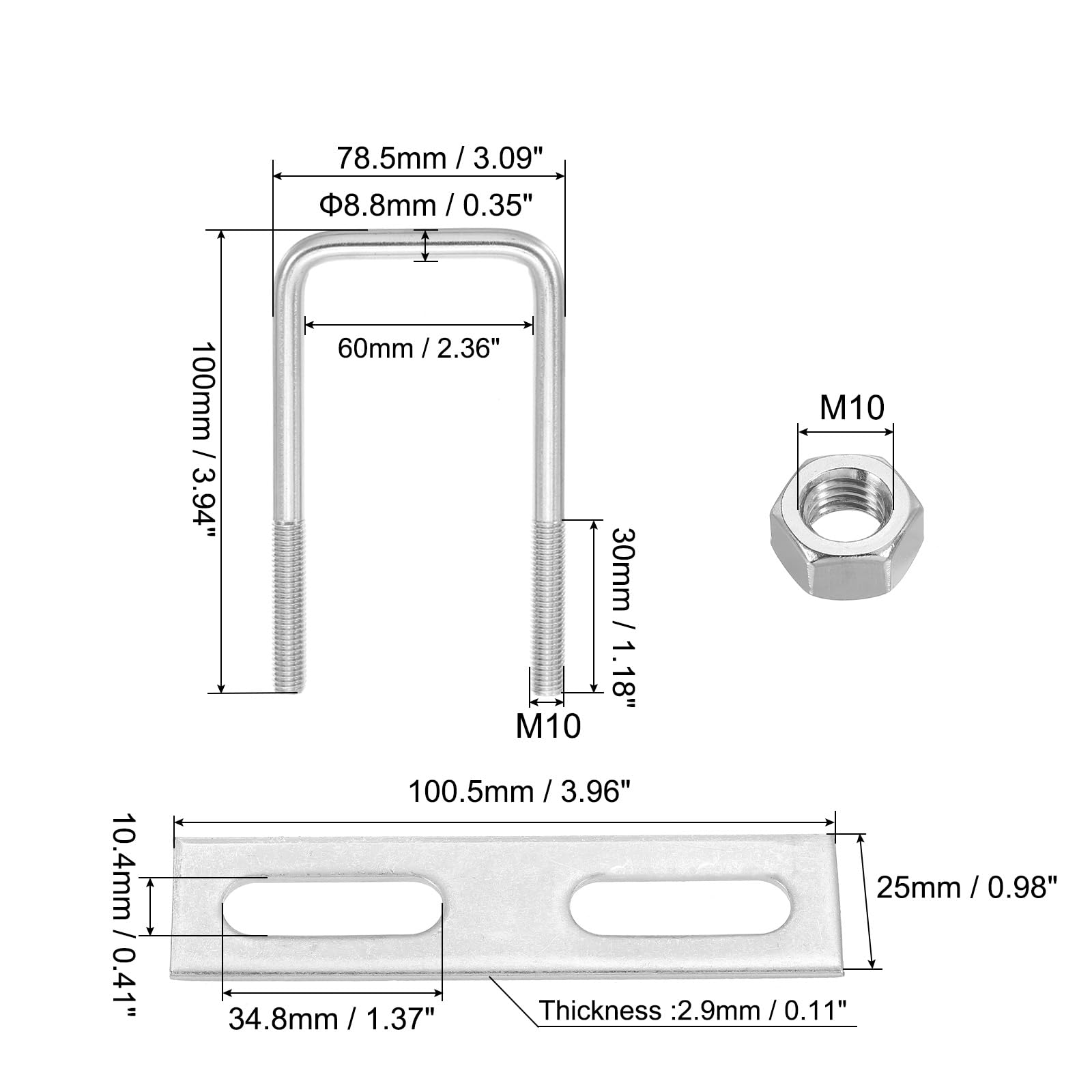 PATIKIL M10x60x100mm Square U-Bolts Kit - Image 2