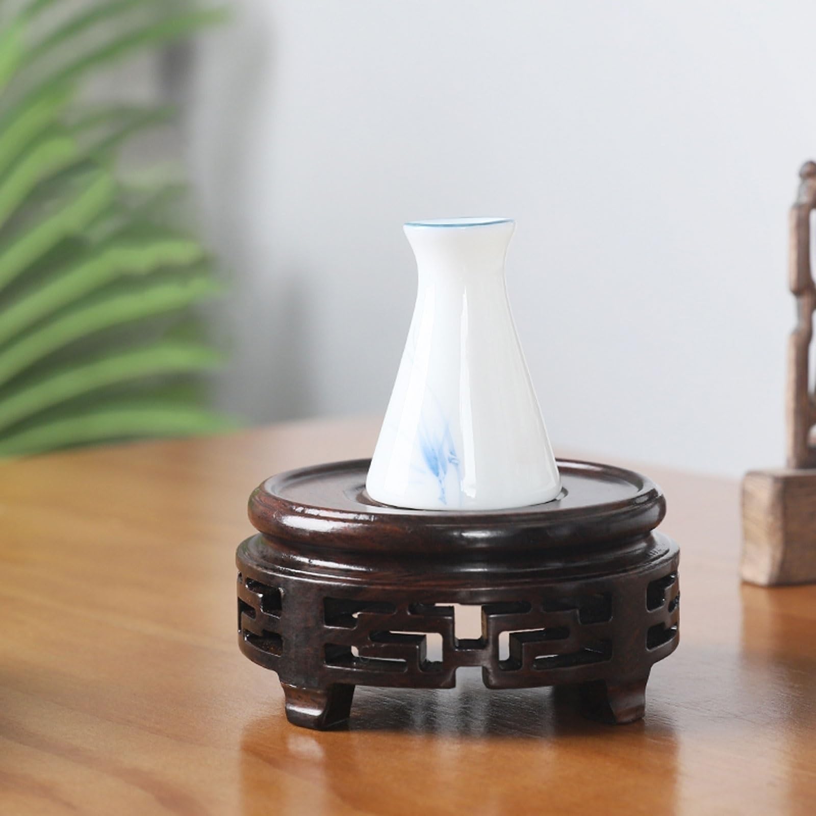 SLEEVE Base de Bonsaï Bois Massif Fond Rond Grain de Bois Petit théière Vase bonsaï bonsaï en Pot Jade Bouddha Statue décoration présentoir Base de Vase en Bois (Size : 4.9in)
