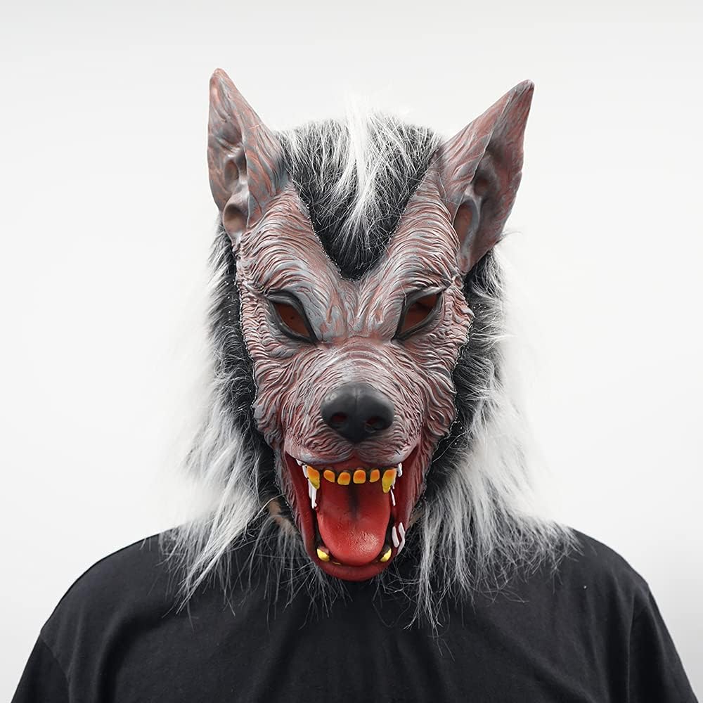 Miniatura 5 de EraSpooky Máscara de hombre lobo para hombre, disfraz de Halloween de cabeza completa, máscaras de lobo de látex