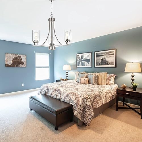 Miniatura 6 de BONLICHT Candelabro contemporáneo de 3 luces de níquel cepillado, accesorios de iluminación modernos para colgar pantallas de vidrio transparente,