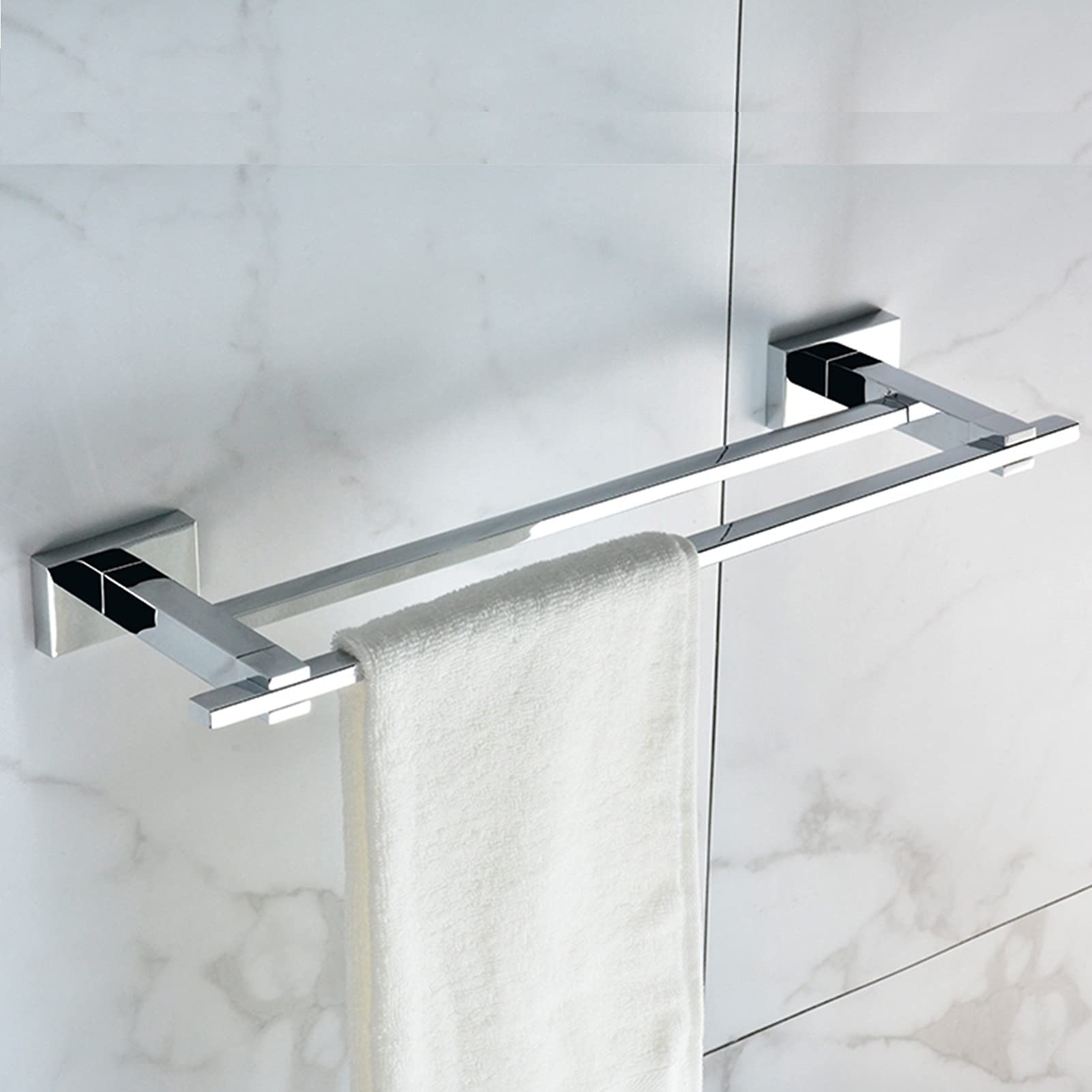 Portasciugamani doppio in acciaio inox, montaggio a parete, per bagno e cucina, durevole SUS 304, finitura argento lucido, disponibile nelle misure 45 cm, 60 cm, 75 cm