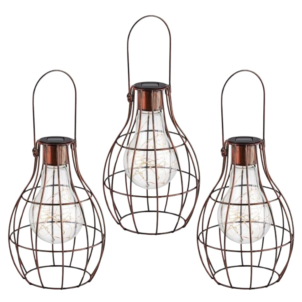 Garden Mile Set Of Three Solar Lanterns For Outside Bronze Effect Solar Lights Outdoor Garden Lights Hanging LED Weatherproof Driveway Pathway Lighting Ideal For Yard Patio Light