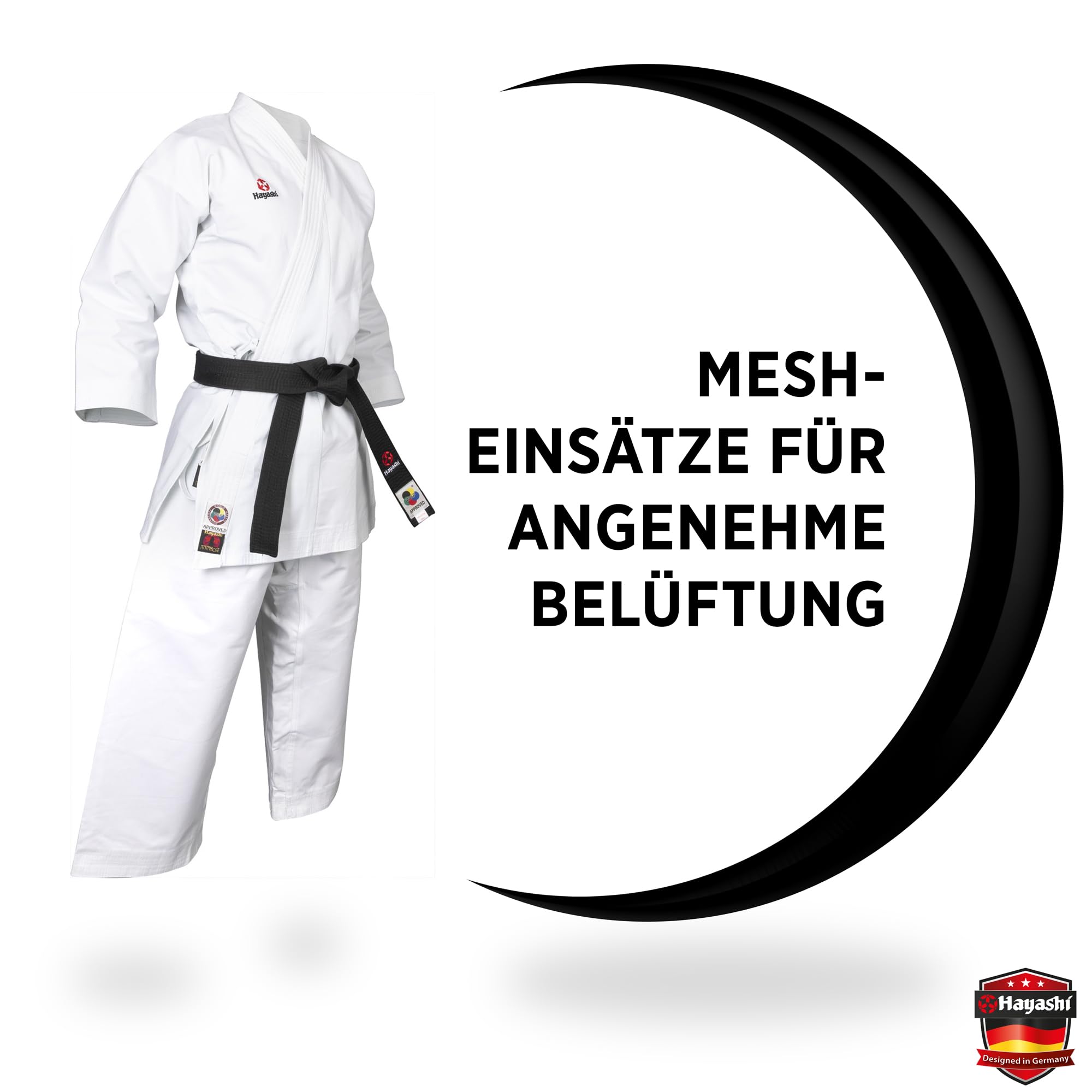 Hayashi Karate-Gi Katamori – Profi Karateanzug Damen Herren Kinder – WKF Approved Kata Gi – Schwerer 13 oz Anzug aus 100% Baumwolle – Weißer Karategi mit Snap-Effekt – Ideal für Wettkampf & Training
