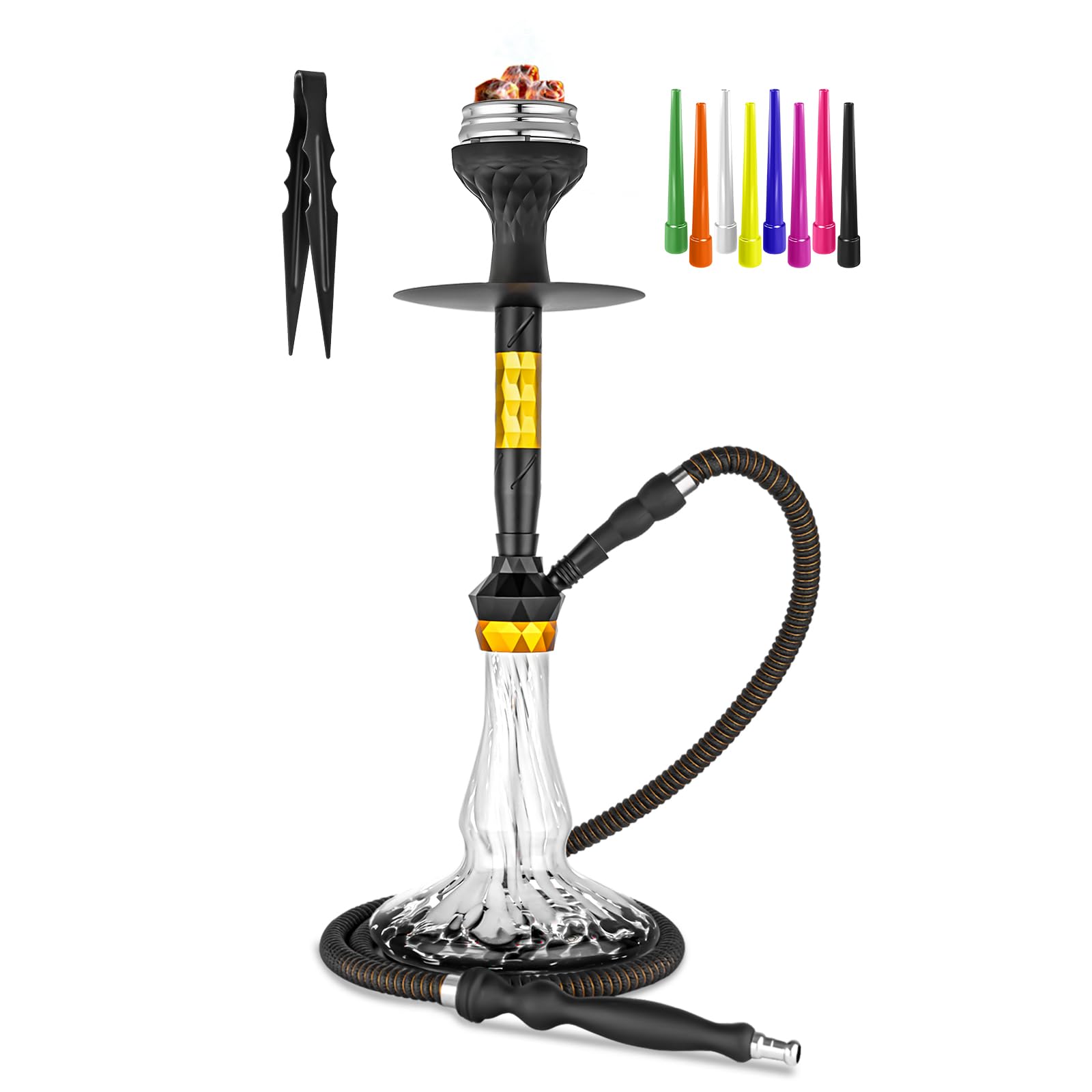 Photo 1 of !!!!BROKEN USE FOR PARTS !!FINAL SALE!!22'' Hookah Set With Everything - Modern Colored Glass Vase, Ceramic Bowl, HMD, Heavy Duty Coal Tongs, Leather Silk Hose?feidao?