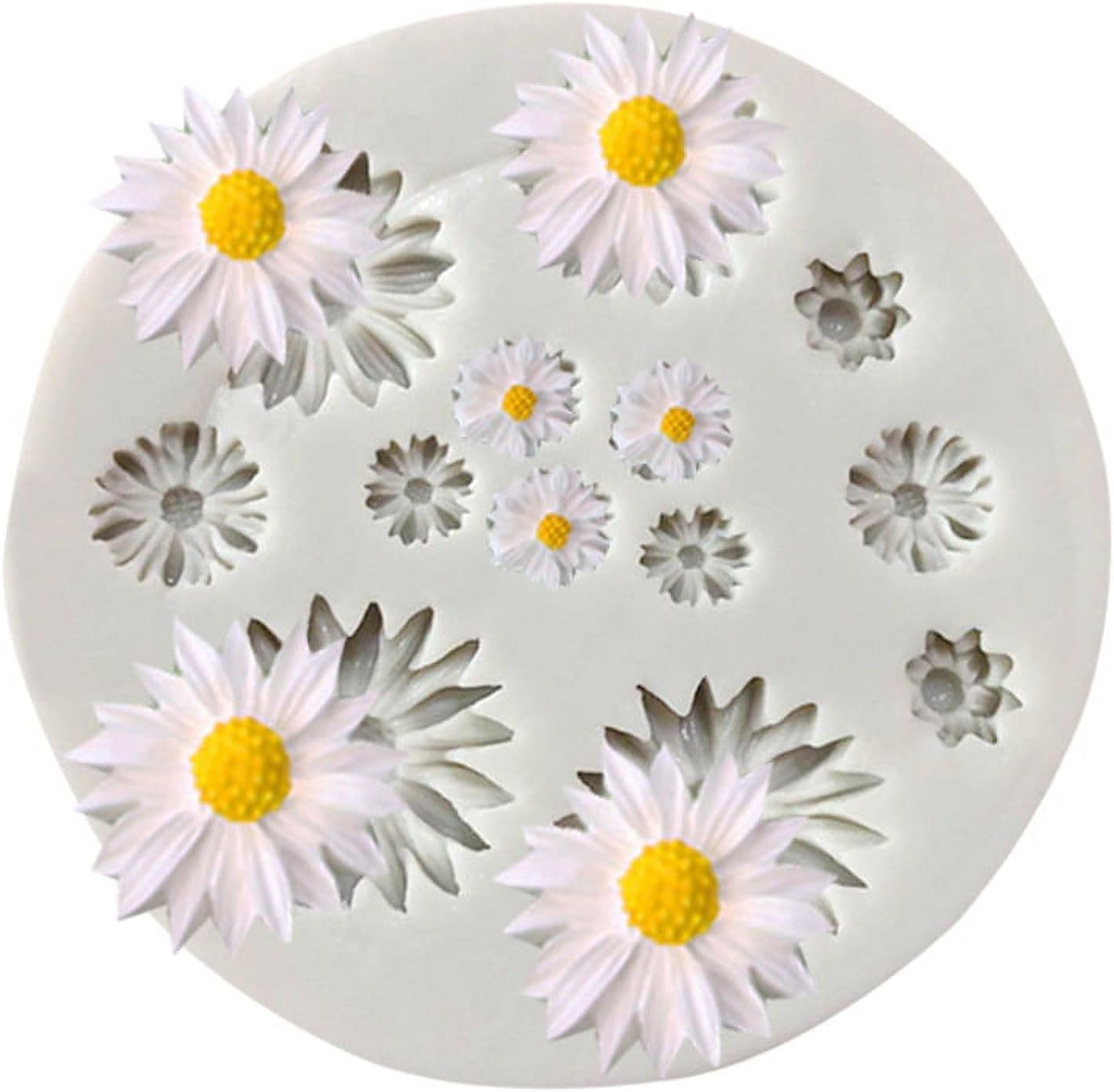 Grey Cute Flower Silicone Moulds Daisy Fondant Candy Mould Mini Flower Chocolate Moulds for Cake Decorating Cupcake Topper Fondant Candy Making