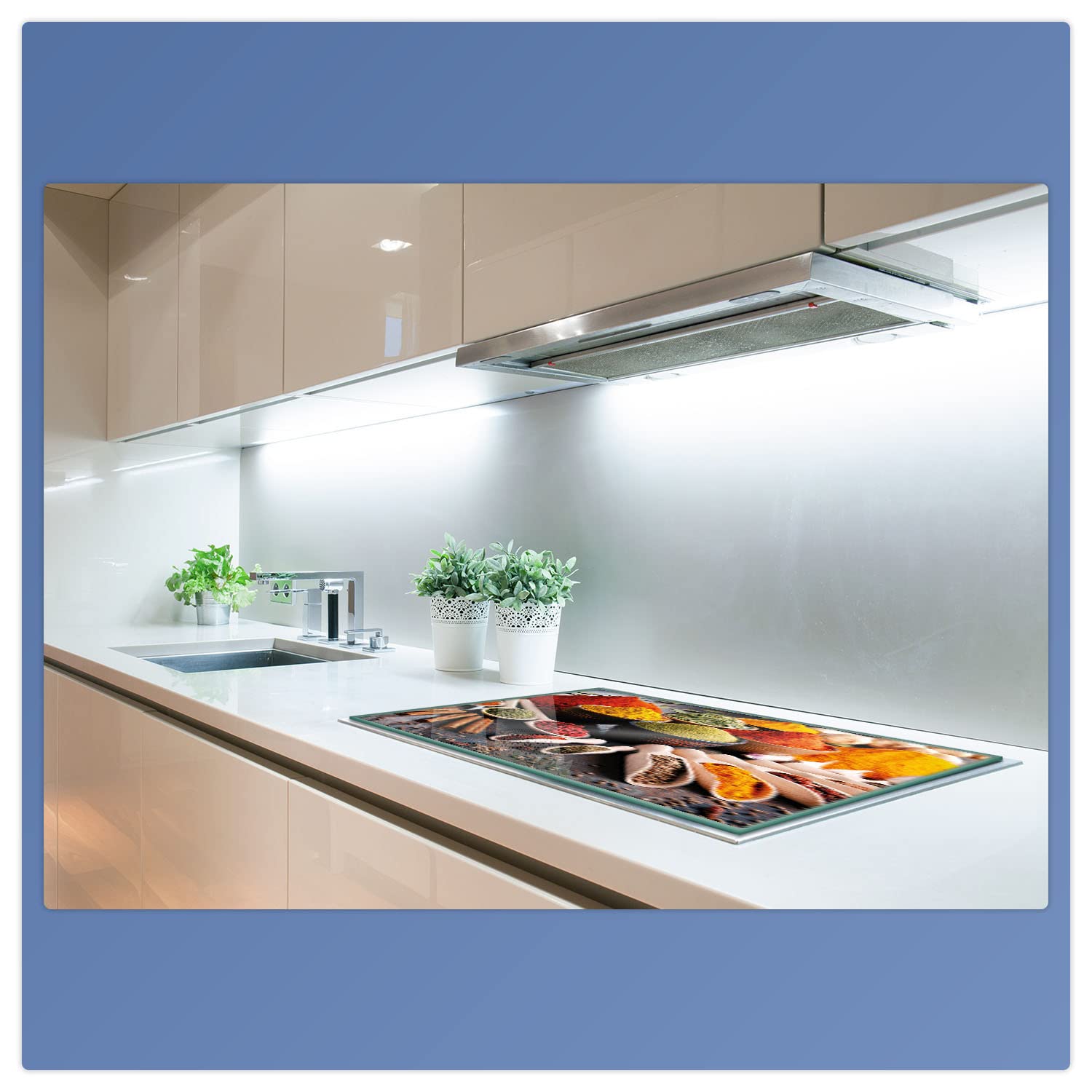 decorwelt | Herdabdeckplatte 80x52 cm 1-Teilig Gewürze Bunt Ceranfeldabdeckung Universal Spritzschutz Glas Deko Elektroherd Induktion für Kochplatten Herdschutz Schneidebrett Sicherheitsglas