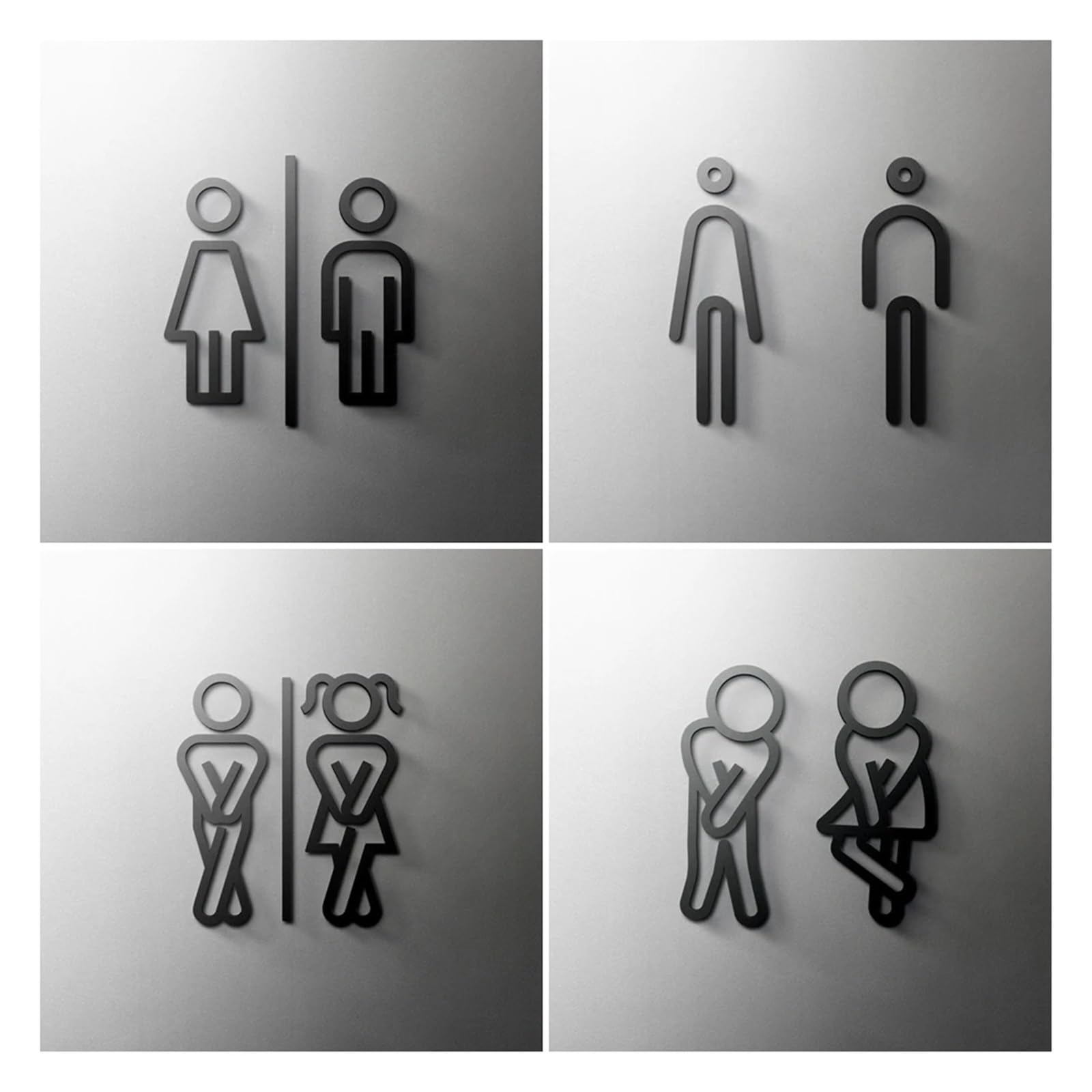 Signalisation des Toilettes Plaque de signalisation de toilette de couleur noire, en acrylique 3D, porte de salle de lavage, étiquette d'art murale, autocollant, support de Wc, panneau de signalisatio