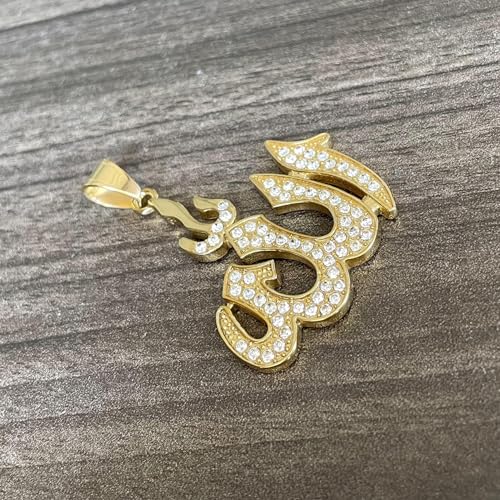 18K Gold Plated Iced Out Stainless Steel Allah Sign Pendant Arabic Necklace2