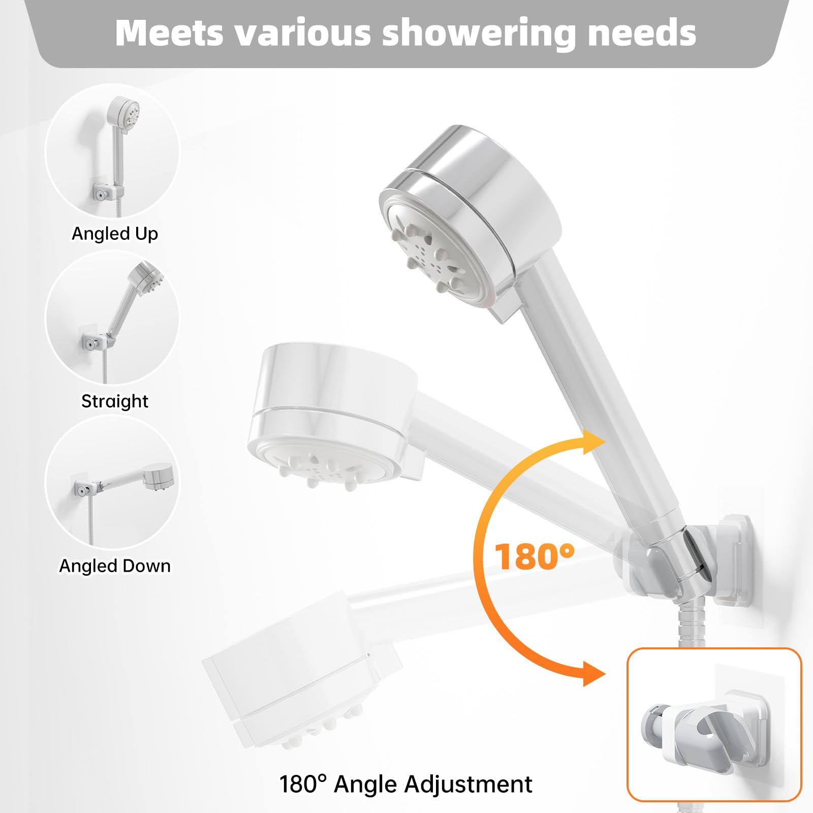 Gurwen Support Pommeau de Douche sans Percage Angle Réglable, Support Douchette, Accroche Pommeau de Douche Auto-Adhésif, Convient à un Usage Domestiqu la Salle de Bains, Capacité Maximale de 3 kg - 4