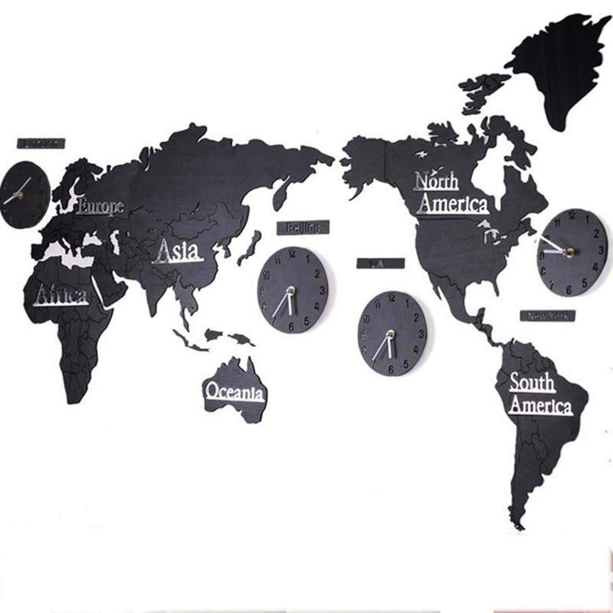 Buy 3D Wooden World with Clocks Set Black 220 * 105cm MDF World