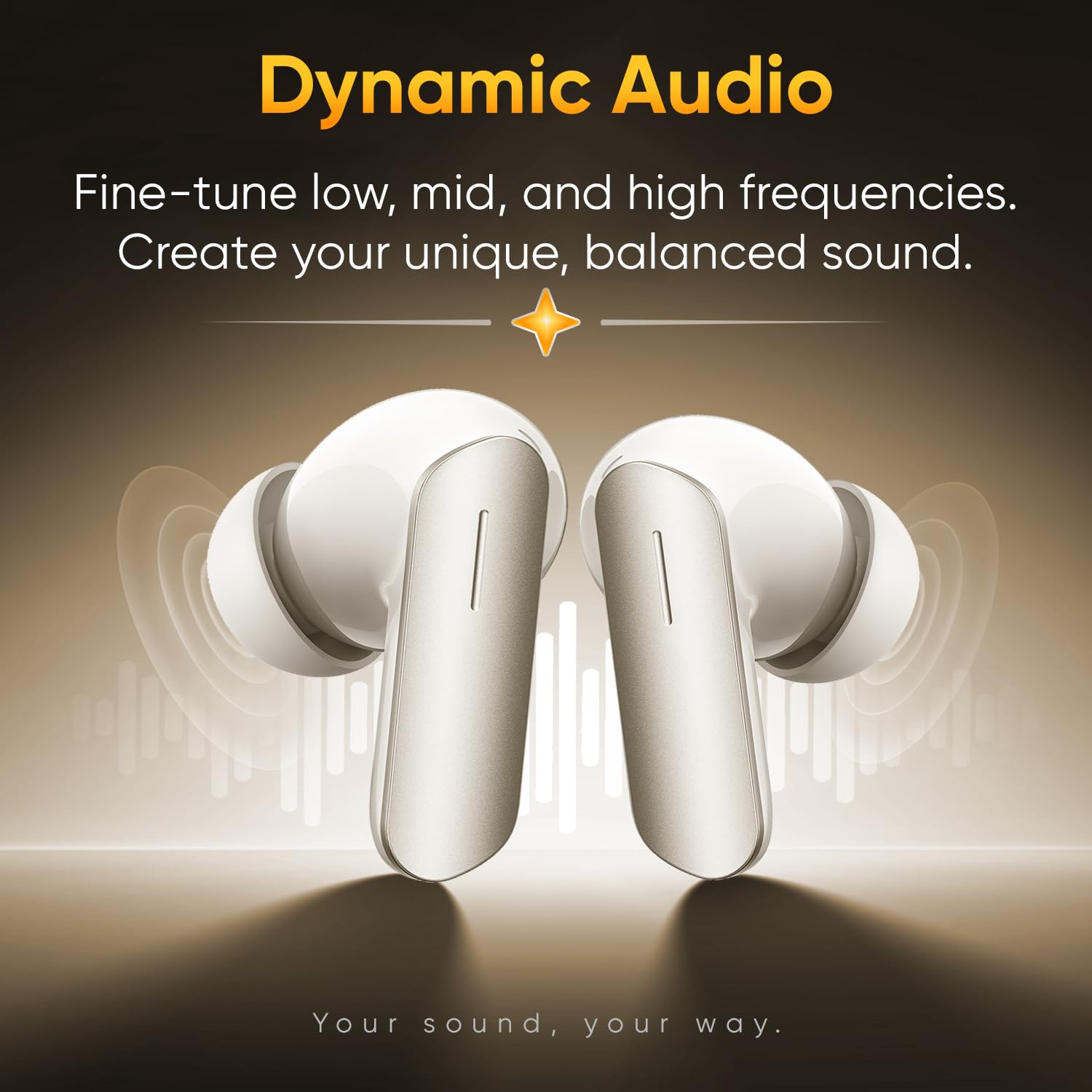 realme Buds Air 7 Cuffie wireless, Driver Deep Bass da 12,4 mm, Cancellazione attiva del rumore smart fino a 52 dB, Spegni il rumore, accendi la musica, Oro