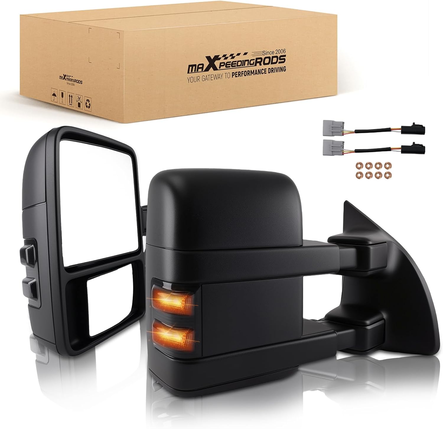 maXpeedingrods Tow Mirrors for 1999-2016 Ford F250 F350 F450 F550 Super Duty, Excursion 2000-2005 with Power Glass Heated Manual Telescoping & Folding LED Turn Signal, Pair Side Mirror