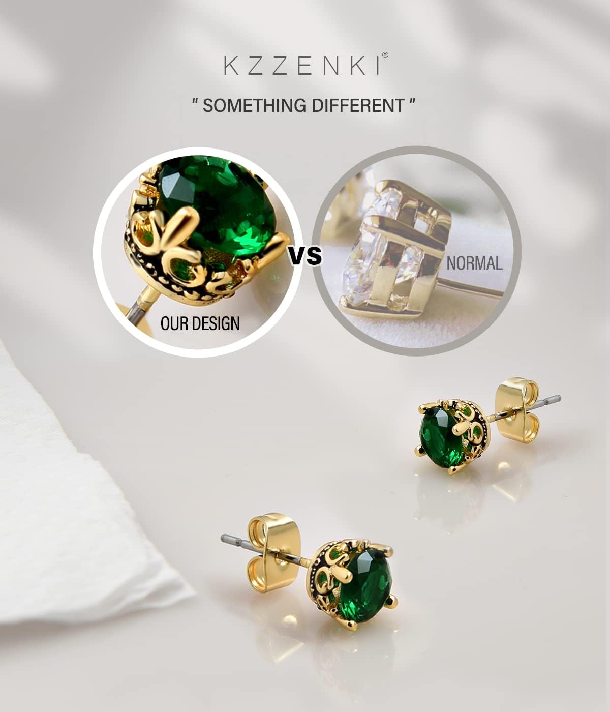 2 Pairs Green Gold Earrings and Red Earrings Set Cubic Zirconia Stud Earrings