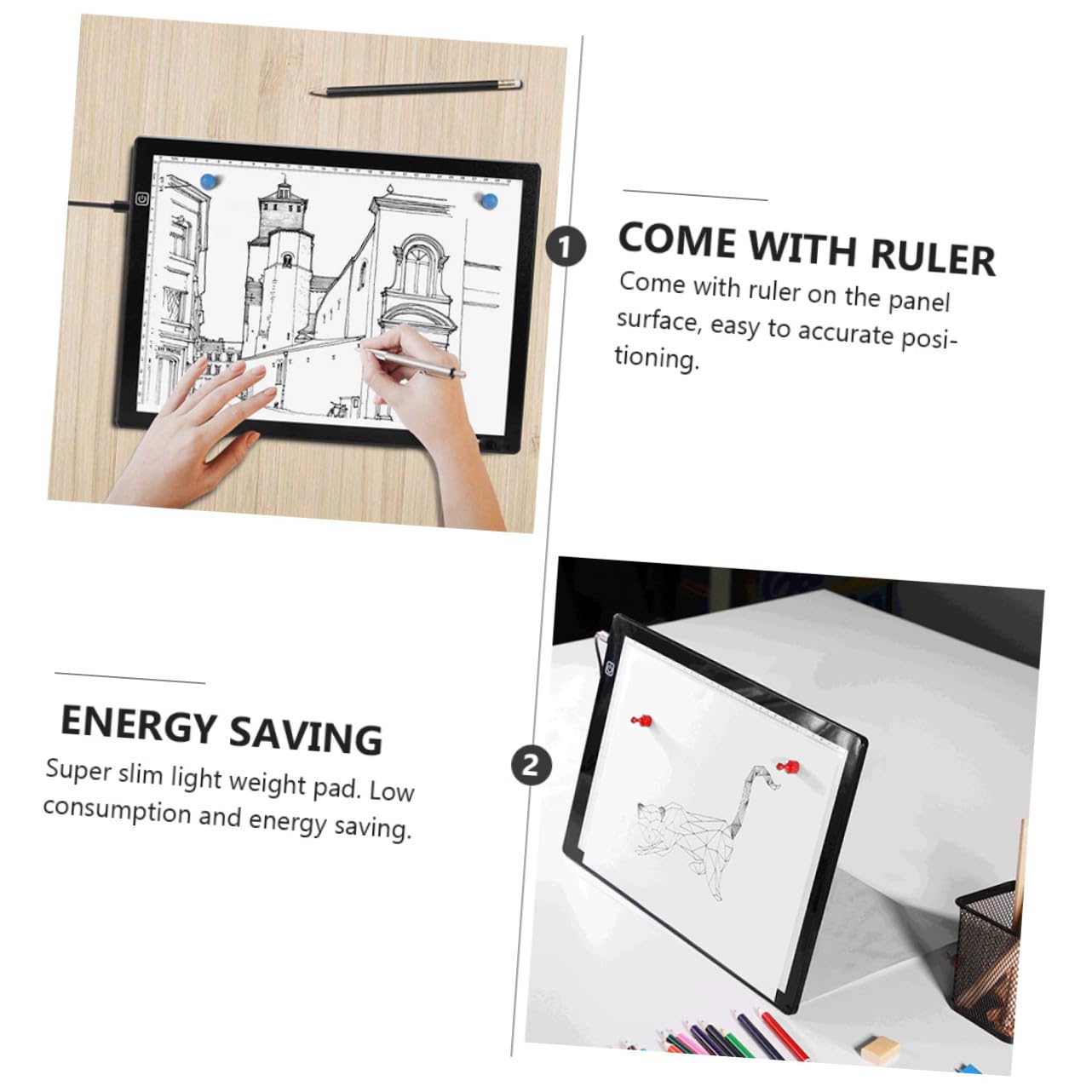 LIFKOME Table à Dessin Magnétique à LED A4 avec Plateau en Acrylique Blanc, Câble Usb, Règle Intégrée et Fonction Économie D'énergie pour Calligraphie et Scrapbooking