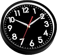 Vista 4 de AKCISOT Reloj de pared moderno negro silencioso sin tictac, funciona con pilas, de 10 pulgadas, reloj analógico pequeño clásico decorativo