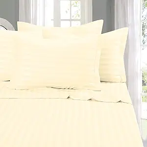 Elegant Comfort Best, Softest, Coziest 6-Piece Sheet Sets! - 1500 Premier Hotel Quality Luxurious Wrinkle Resistant 6-Piece Damask Stripe Bed Sheet Set, King Ivory
