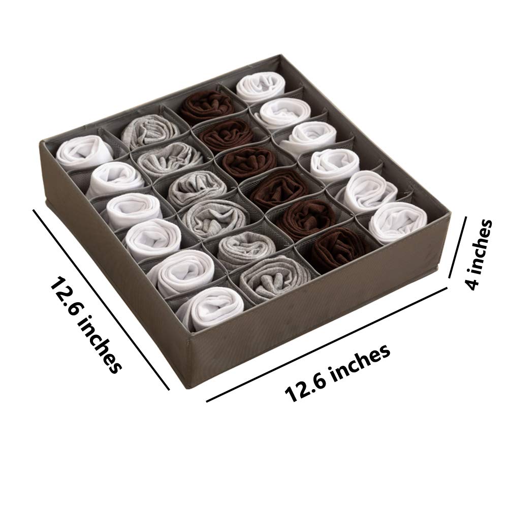 ALYERlgs - Organiseur de tiroir Pliable en Tissu - Boîte de Rangement pour Culottes, sous-vêtements, Cravates, Soutiens-Gorges, Chaussettes, Lingerie Gray-24 Cells