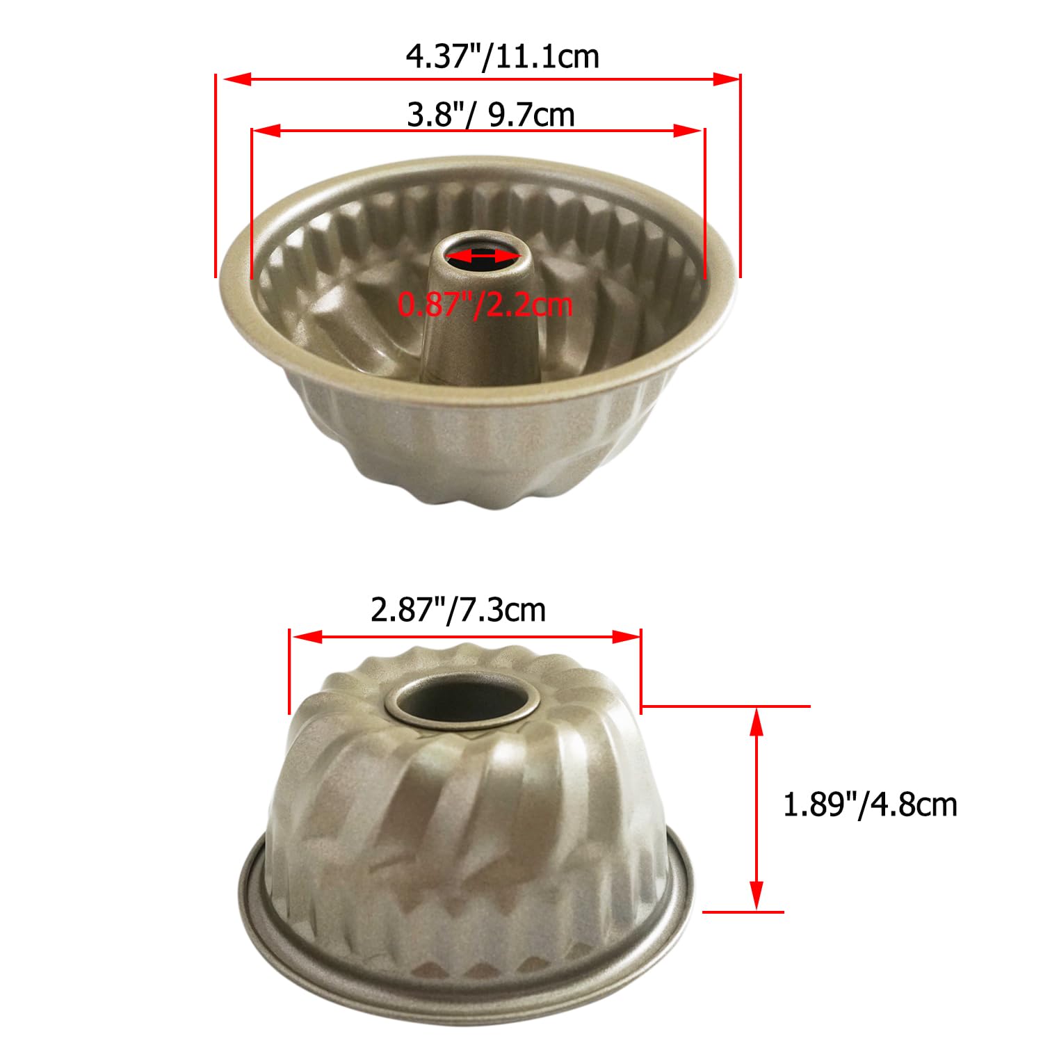 Moldes para pasteles pequeños de 4 pulgadas, moldes para tartas de 4 pulgadas, moldes antiadherentes para hornear, mini molde estriado Kugelhopf para pastel de calabaza, gelatina, brownies - 2