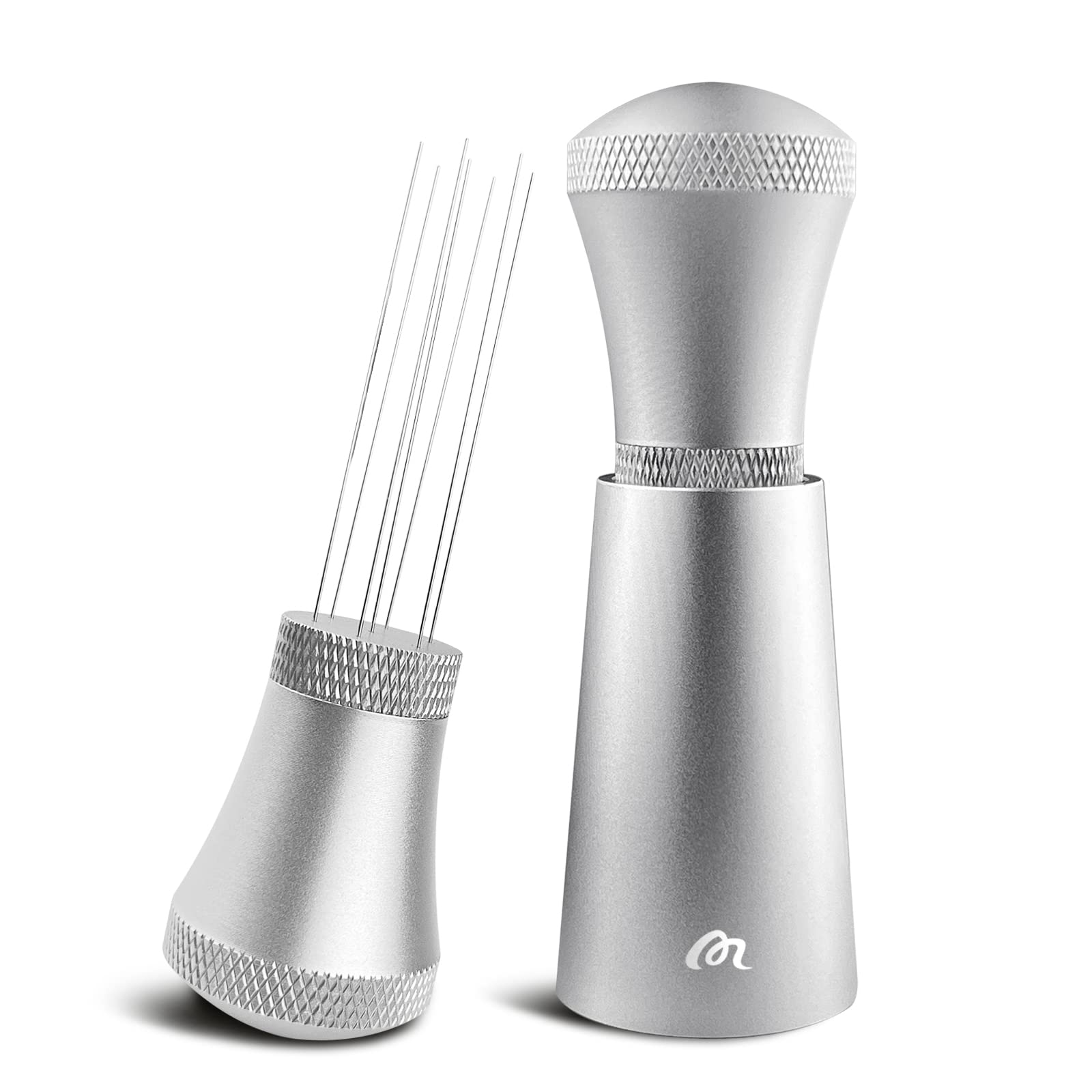 Wdt Tool, Aluminum Wdt Tool Espresso with Stand, 0.35mm Stainless Steel 7 Needles Espresso Distribution Tool for Barista, Silver (3 Replacement Needle)