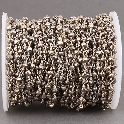 Chaîne de pyrite noire 3mm rosaire argent 925 perles de pyrite au mètre