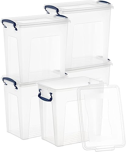 Superio Cajas de almacenamiento transparentes con tapas, 20 cuartos de galón, contenedores de plástico profundos sin BPA, contenedores para