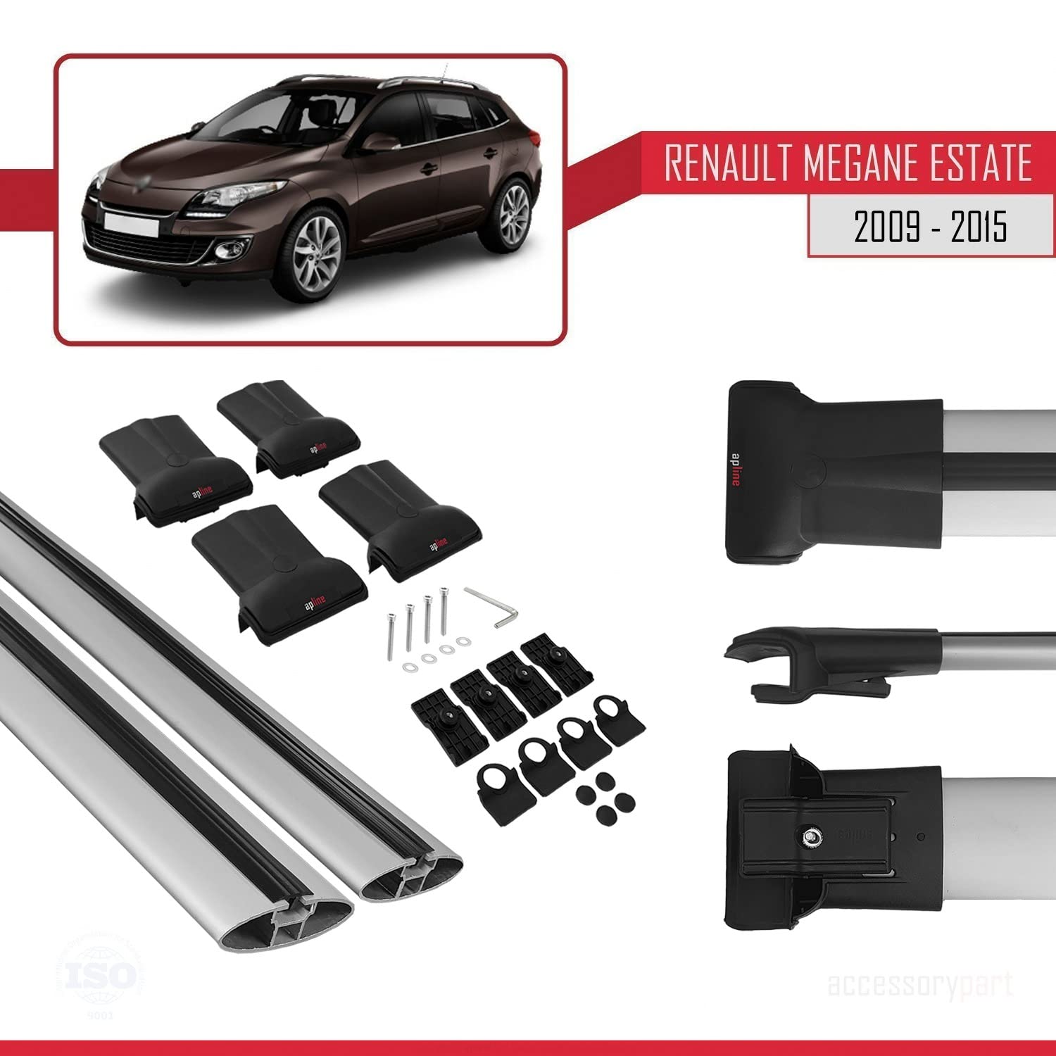 Bagażnik dachowy kompatybilny z Renault Megane GRANDTOUR 2009-2015, bagażnik dachowy, szary