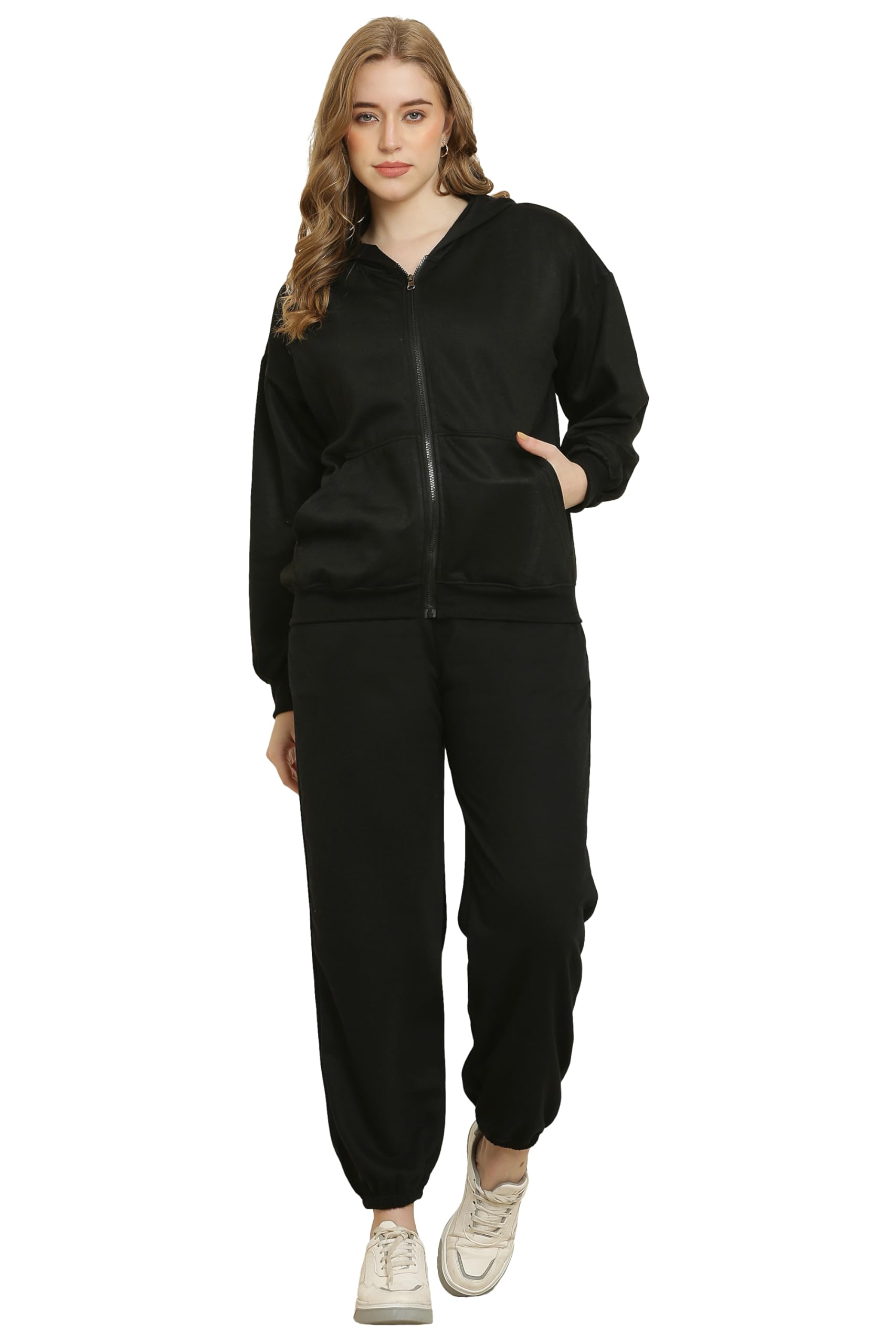 DKSHH Women's Winter Fleece Tracksuit Set, Full Zip Hoodie with Jogger Pants, Plus Size, 2 Piece Set with Pockets || 11 COLOURS || SMALL - 10XL || (IN, Alpha, S, Regular, BLACK)-image-40