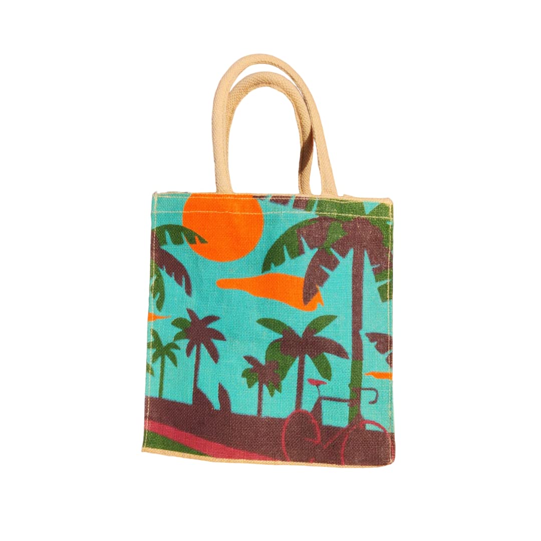 RATNAPRIYA TRADERS Natural Laminated Printed Lightweight Foldable Utility Hand-Carry Tiffin Bag (T-102)