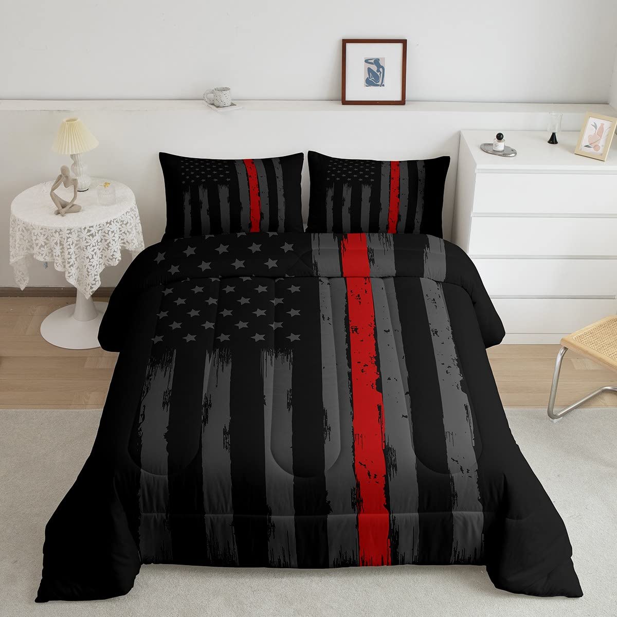 Amazon.com: Erosebridal American Flag Comforter Set King Black Grey Red ...