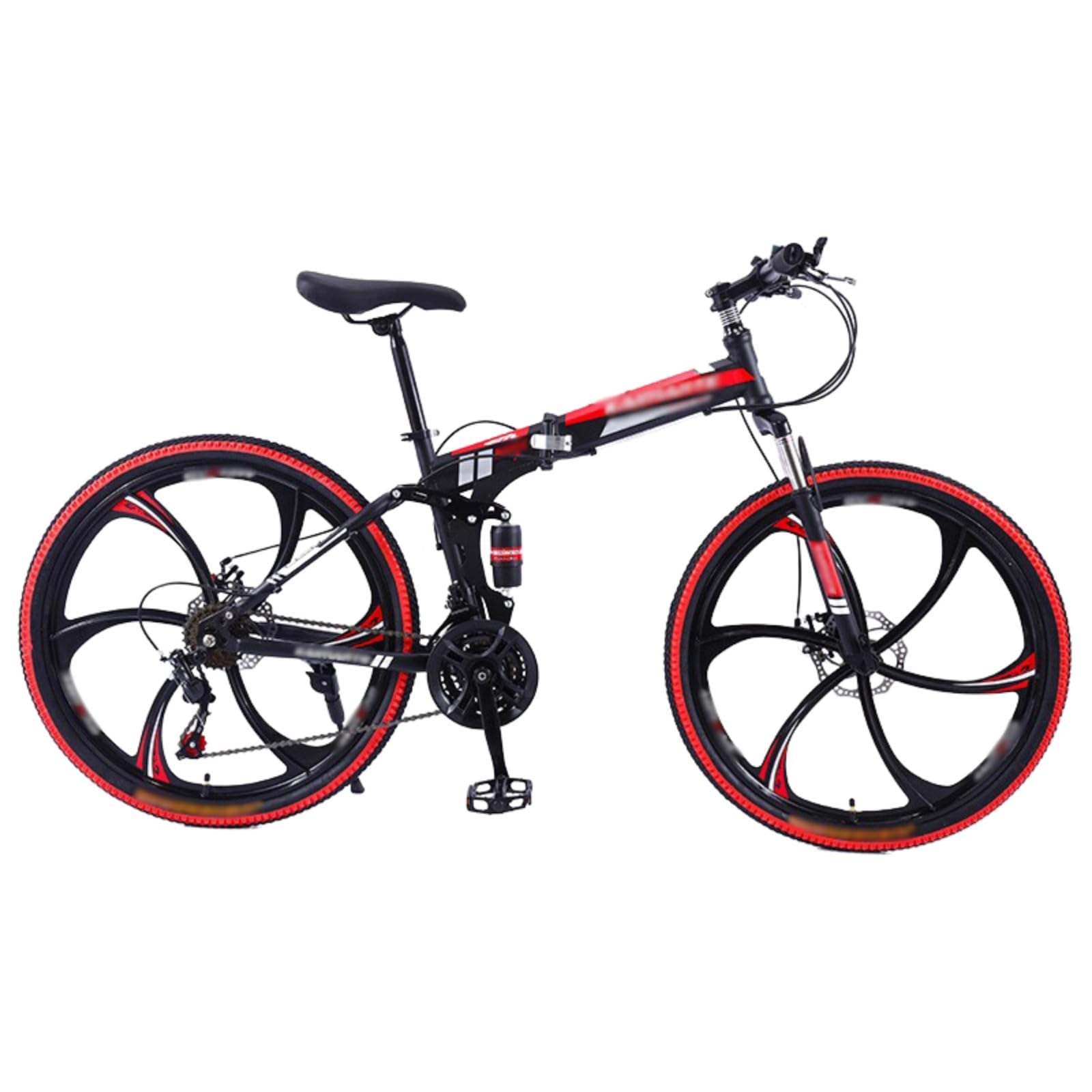 VTT Pliant 24 Ou 26 Pouces, 21 Vitesses, Cadre en Acier À Haute Teneur en Carbone, Roues À Six Lames, avec Double Suspension, Vélo Pliable pour Hommes Et Femmes