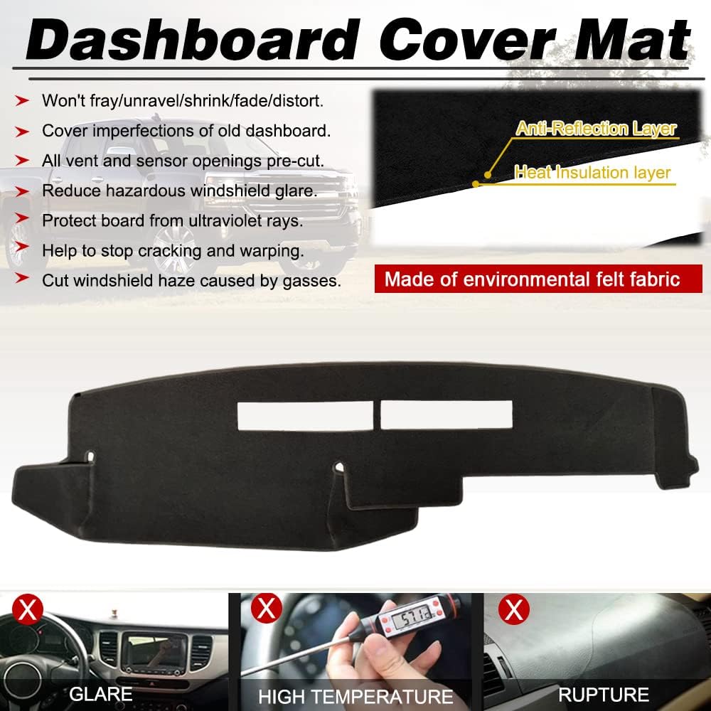 Dashboard Cover Custom Fit for Chevy Chevrolet/GMC Sierra C1500 C2500 C3500 K1500 K2500 K3500 Pickup Truck 1988-1994 Dash Cover Mat (88-94, Black)