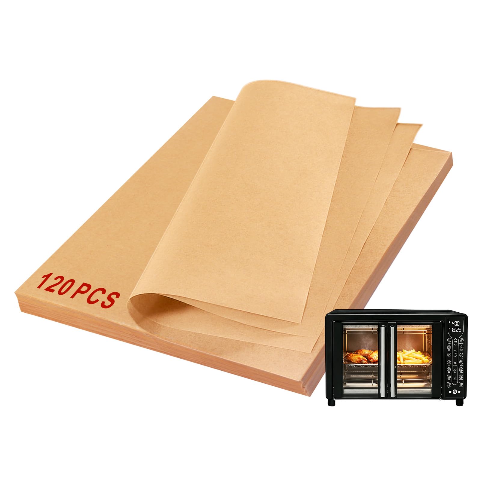View 1 of 120Pcs Air Fryer Parchment Paper Liners Compatible with Gourmia GTF7460 Toaster Oven Air Fryer Combo, Disposable Nonstick Airfryer Paper Sheets Oven Liner for Gourmia French Door Air Fryer Accessories