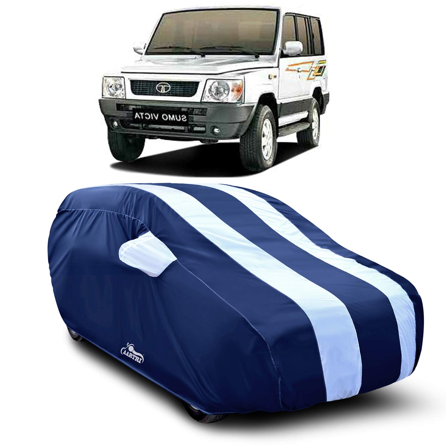 Cover Lab Presents Prime Quality Water Resistant Car Body Cover Compatible with Tata Sumo Victa (White with Mirror)