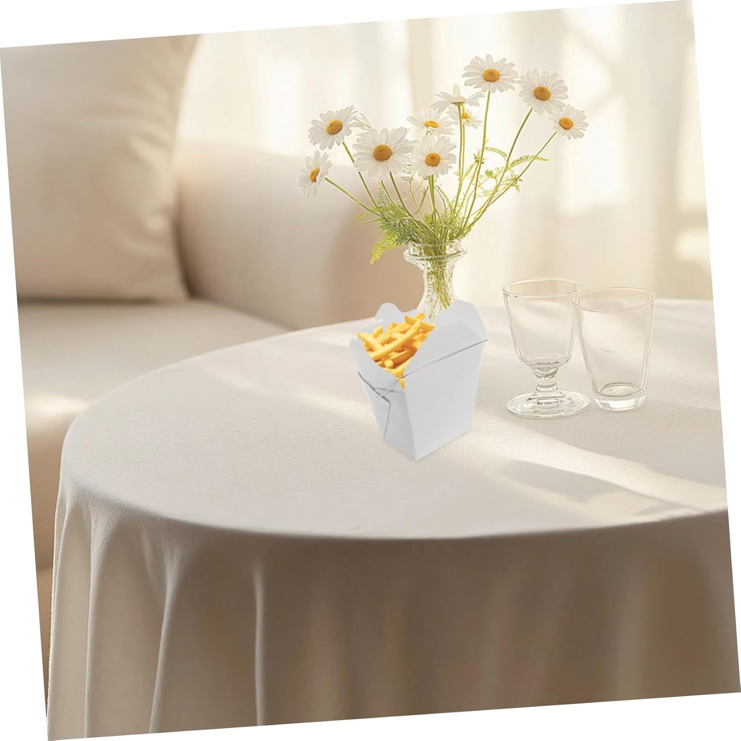 Cabilock 50pcs Chinoiserie Takeout Food Boxes Wire Handle Paper Containers for Hot Cold Food for Takeout Restaurant Party Wedding Camping