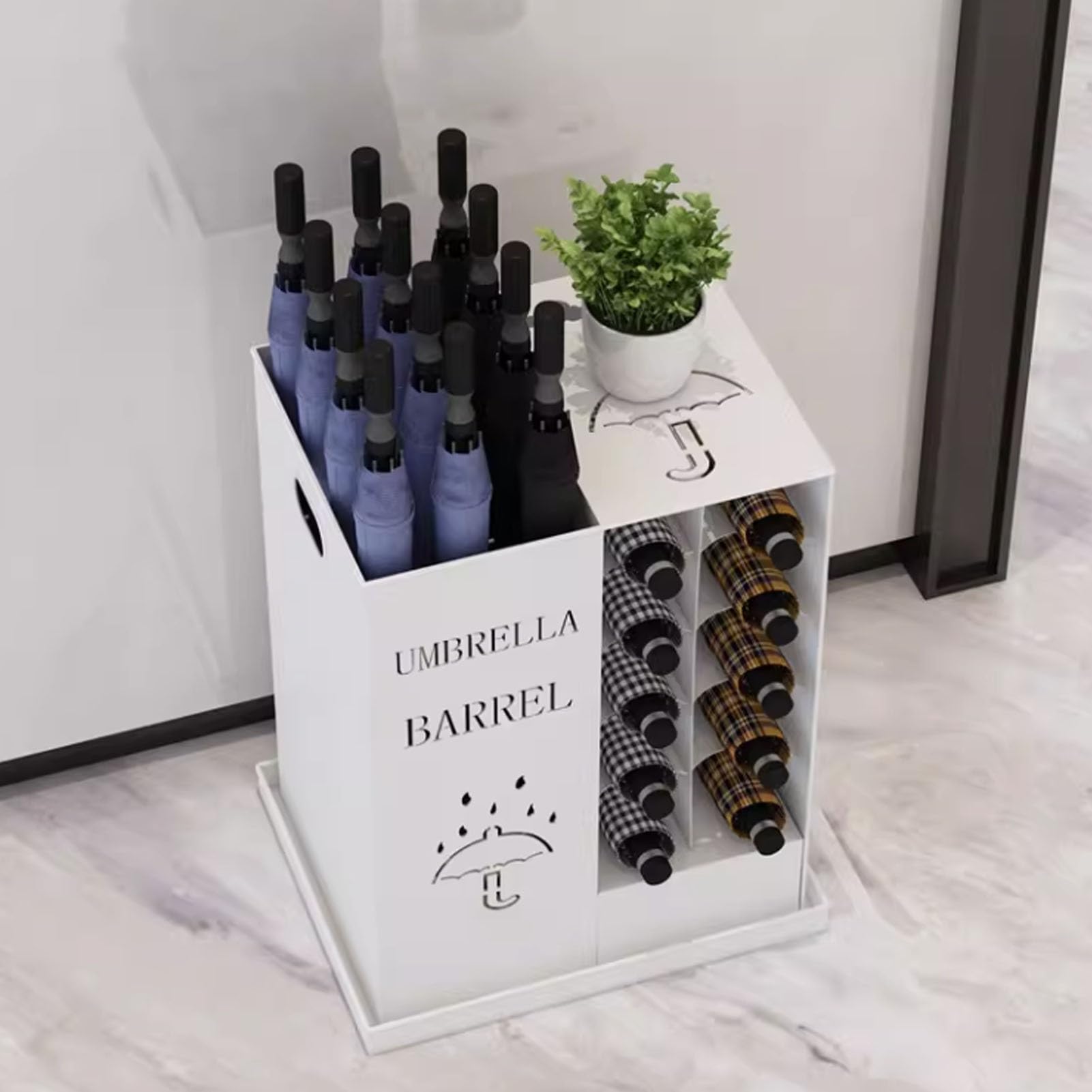 WXPGFEQ Commercial Large Capacity Umbrella Stand, Metal Umbrella Holder with Drain Tray, can Hold 22 Umbrellas, Freestanding Umbrellas Rack Organizer for Entrance, Corridor, Hotel