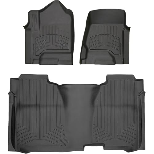 Weathertech FloorLiner HP Custom Fit Floor Mats for Chevrolet Silverado 1500, Silverado 2500HD/3500HD, Sierra 1500-1st & 2nd Row (Full Coverage Row) (446071IM-445422IM), Black