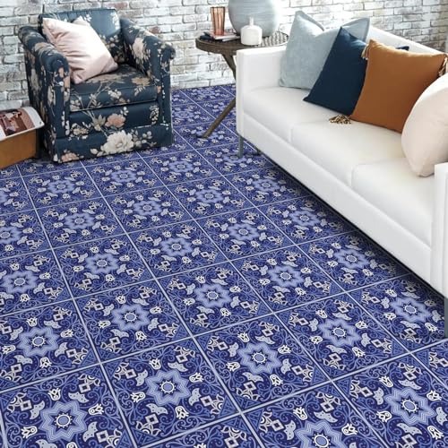 Irisroom - Lot de 10 carreaux de sol autocollants en vinyle Patchwork Bleu, 30 x 30 cm (0,9 ㎡), Matériau en Cuir, pour cuisine, salle de bain, couloir