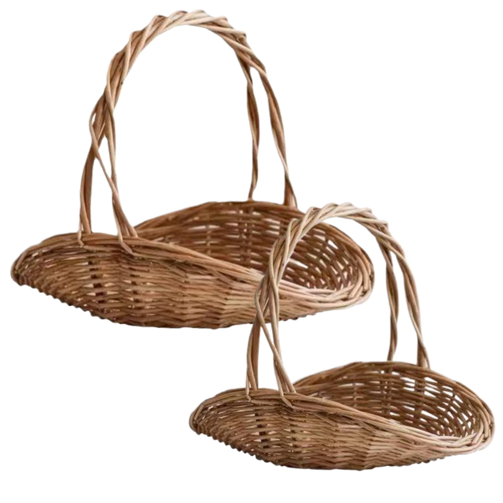 Wicker Basket with Handle 2PCS Garden Basket for Gathering Vegetables Natural Wicker Flower Basket Portable Woven Harvest Basket Multipurpose Basket