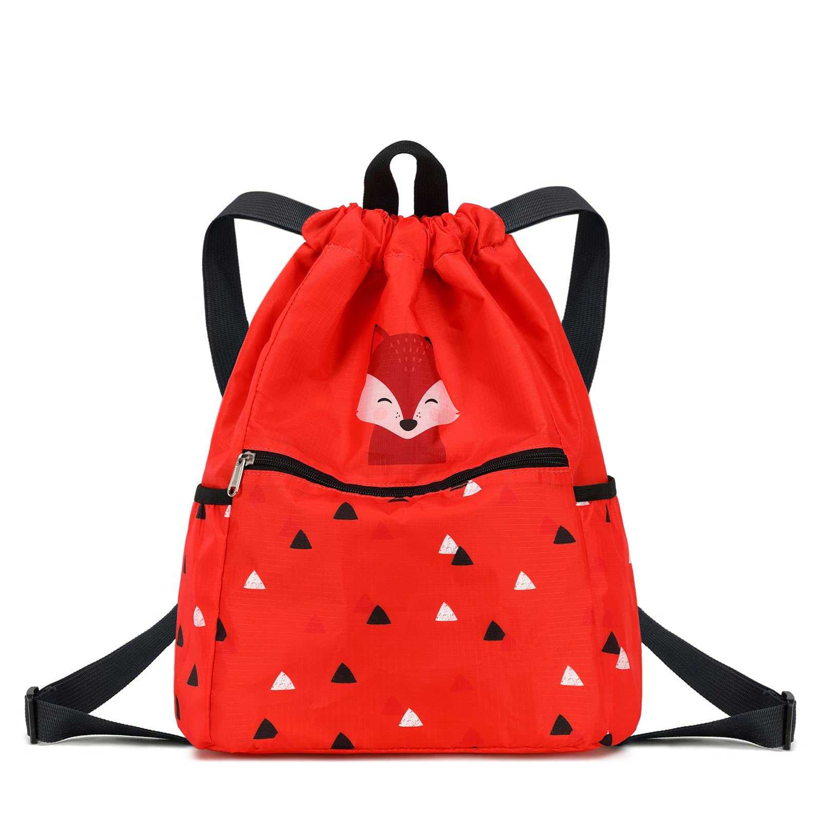 Ryushoyo Kids drawstring bag swim Cloth storage bag for boys and girls sports beach camp backpack Fox Red