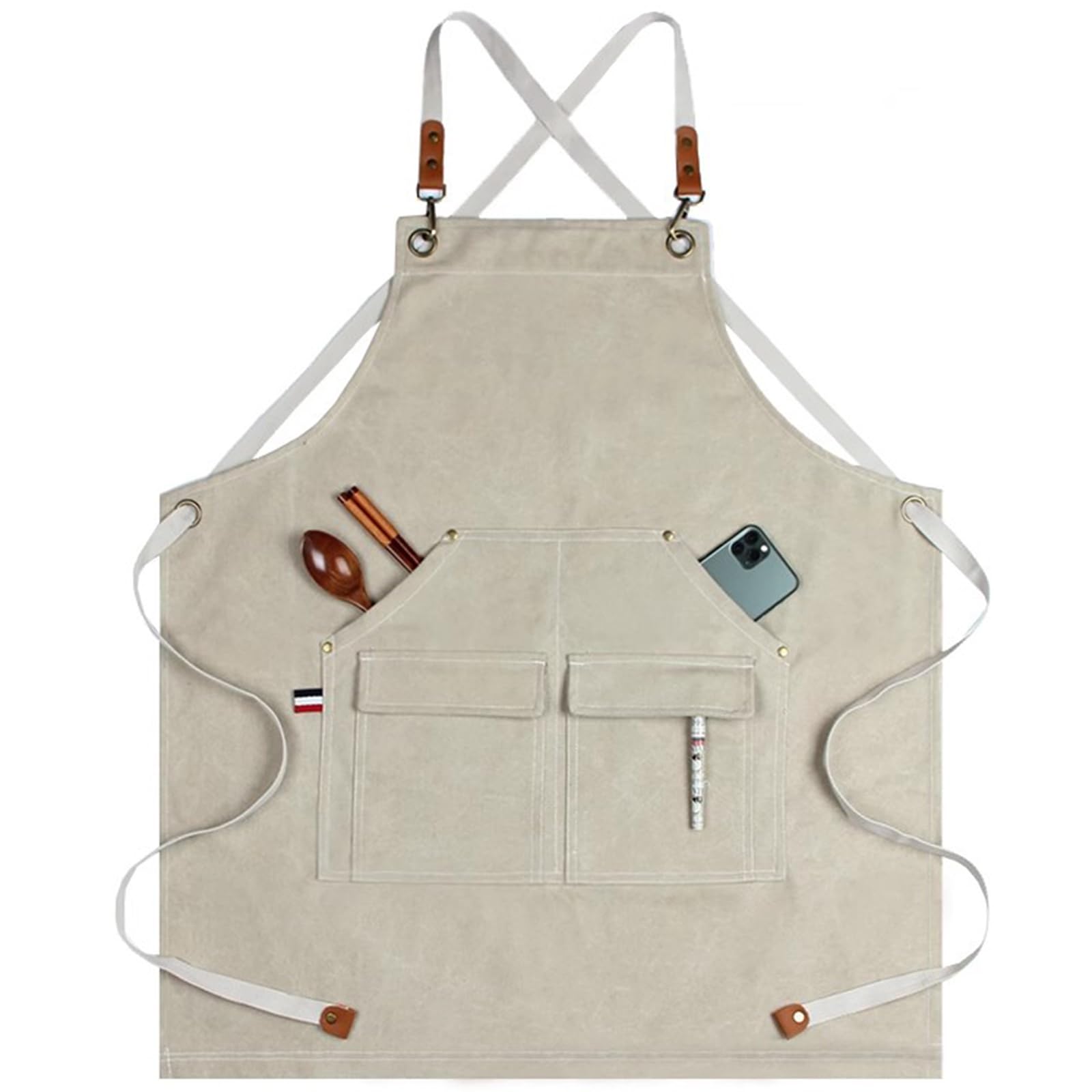 Grembiuli, Grembiule da cuoco for uomo e donna, in tela, con 4 tasche, for cucina, casa