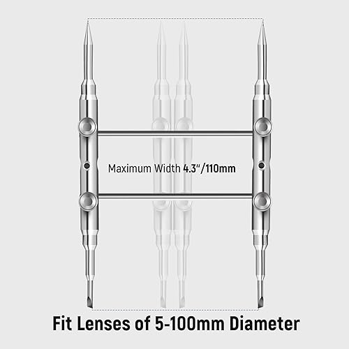Miniatura 22 de NEEWER Llave inglesa de lente de acero inoxidable, herramienta profesional curvada de doble cara puntiaguda/plana de extracción de lentes con cuatro