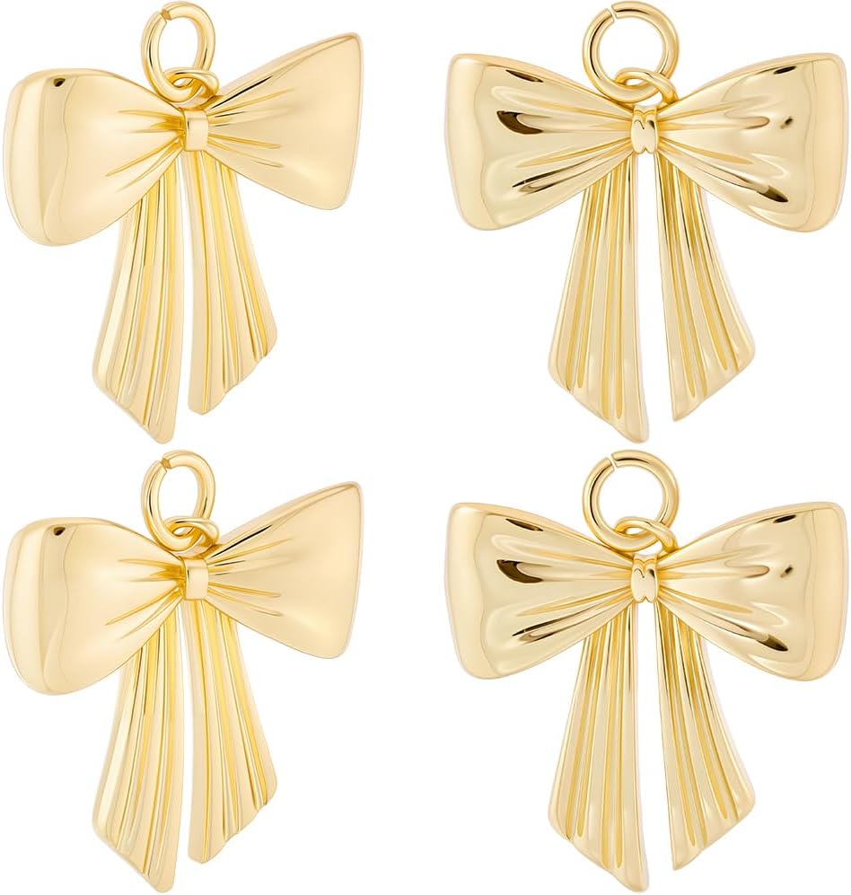 Beebeecraft 1 Box 10Pcs Bowknot Charms Small 18K Gold Plated Brass Bow Tie Charms with Jump Ring for Jewelry Making Necklace Bracelet Earring DIY Crafts (Hole: 3mm)