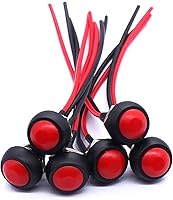 Vista 17 de Twidec /6 unids interruptor de botón momentáneo de 0.472 in agujero de montaje de 1/2 "encendido apagado mini redondo impermeable negro con cables