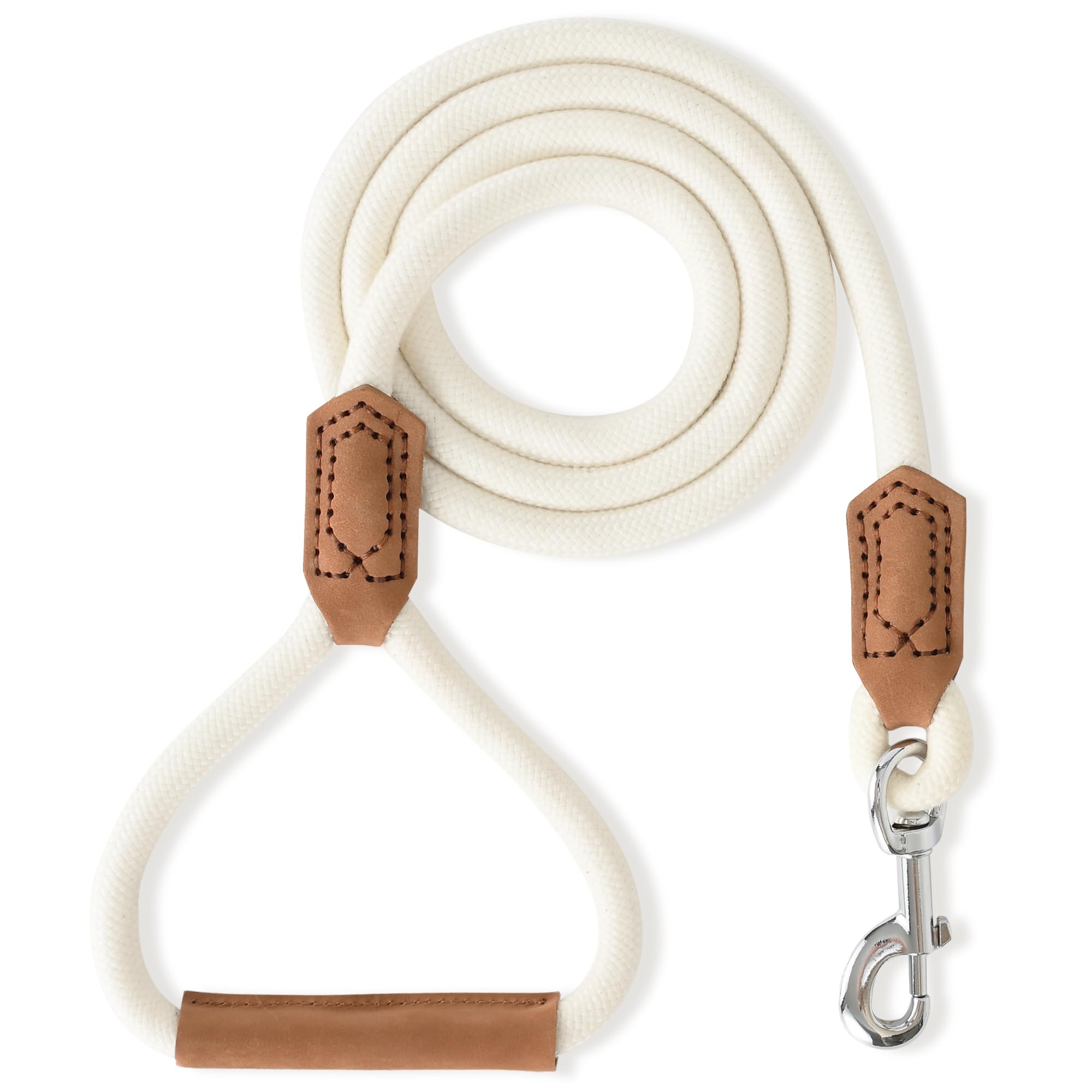 Mile High Life Leather Dog Leash, Heavy Duty Strong Genuine Leather Handle Rope Leash Soft and Comfortable for Small Medium Large Dogs (Cream White, 72 Inch) — image 1