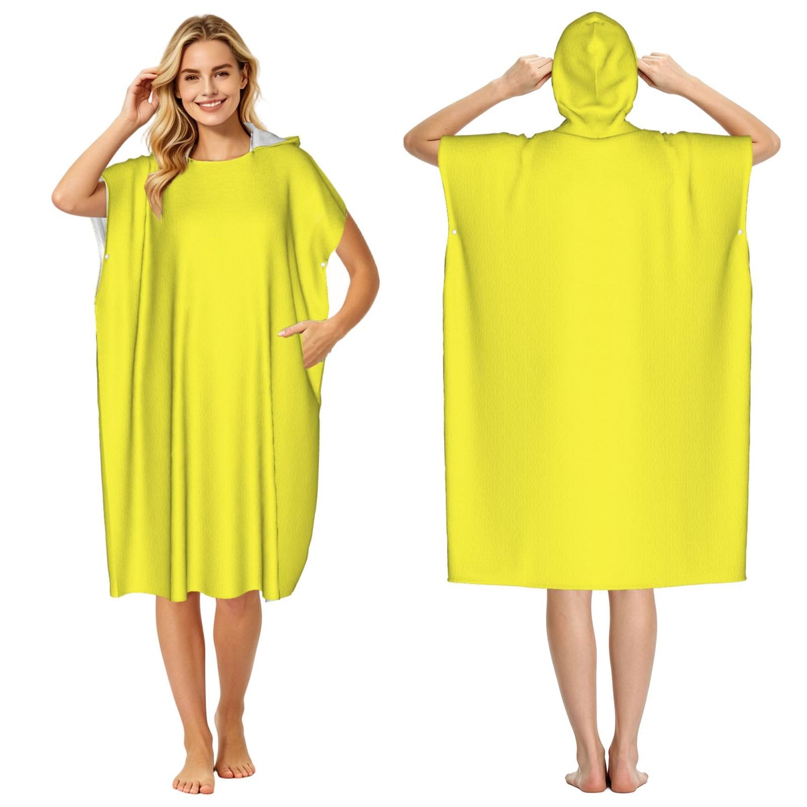 DTHKJNLSF Neon Yellow Adult Hooded Beach Poncho Towel